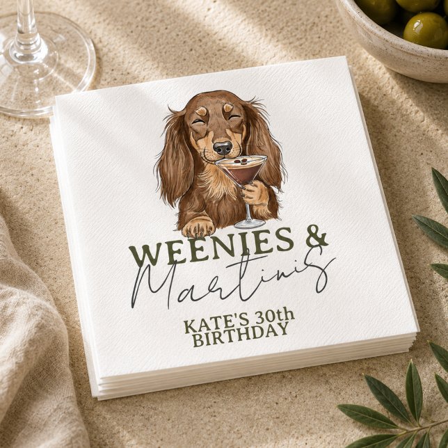 Guardanapo De Papel Salsichas Desenhadas à Mão e Dachshund Martinis (Hand Drawn Weenies and Martinis Dachshund Napkins)