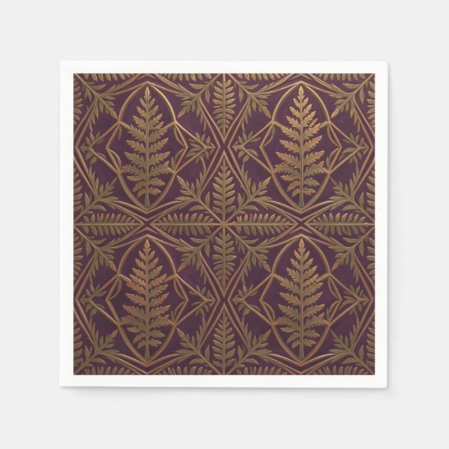 Guardanapo De Papel Samambaia Dourada Geométrica Ornamentada Roxa (Frente)