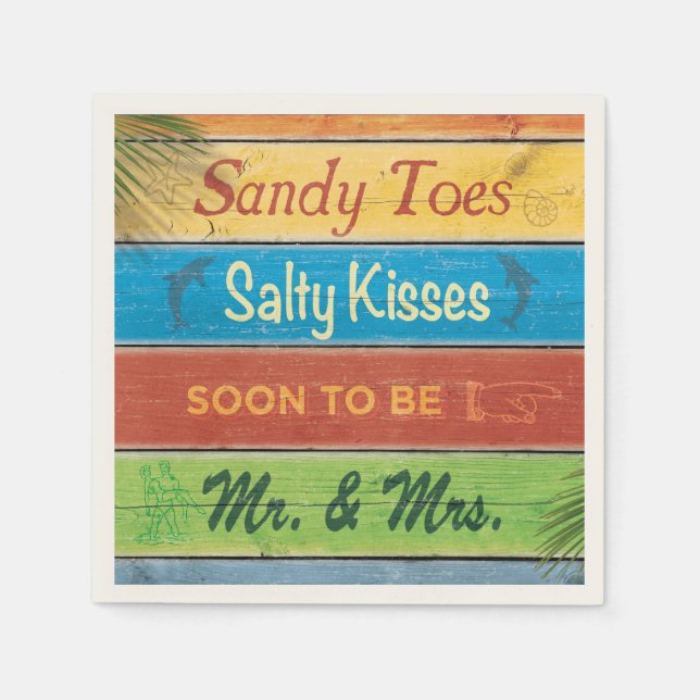 Guardanapo De Papel Sandy Toes Salty Kisses em breve será Sr. & Sra. N (Frente)
