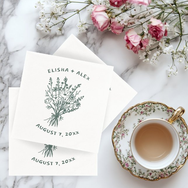 Guardanapo De Papel Sangue de Casamento Imporal Russo de Buquê de Flor (Wildflower Bouquet Rustic Whimsical Wedding Engagement floral custom Napkins
)