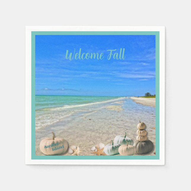 Guardanapo De Papel Sanibel Island Beach com Fall Pumpkins (Frente)