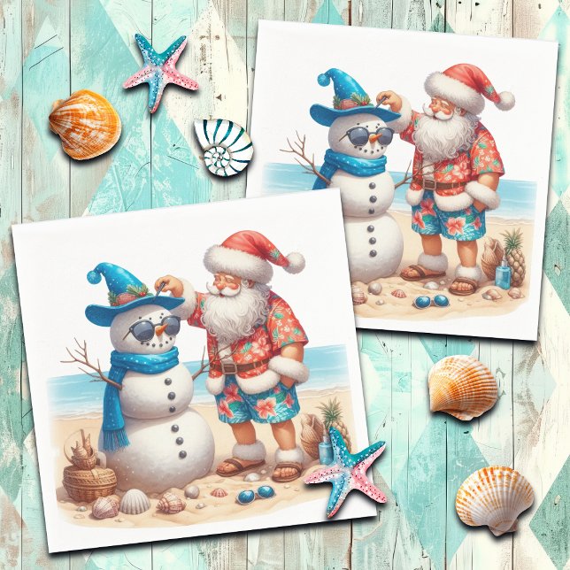 Guardanapo De Papel Santa and Snowman Tropical Island Christmas (Criador carregado)