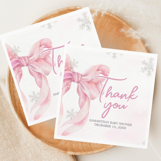 Guardanapo De Papel Santa Baby Christmas Baby Shower  (Pink Coquette Winter Baby Shower Napkin)