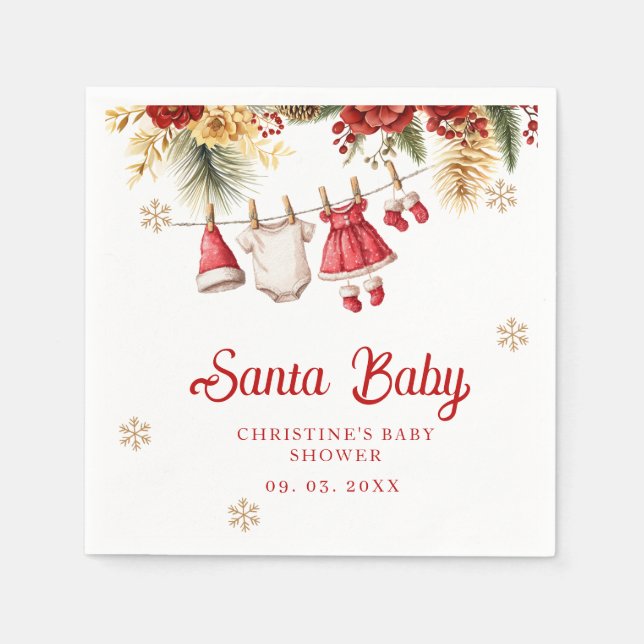 Guardanapo De Papel Santa Baby Holiday Winter Christmas Baby Shower (Frente)