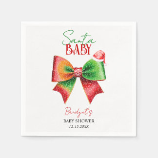 Guardanapo De Papel Santa Baby shower bow and Santa hat Christmas