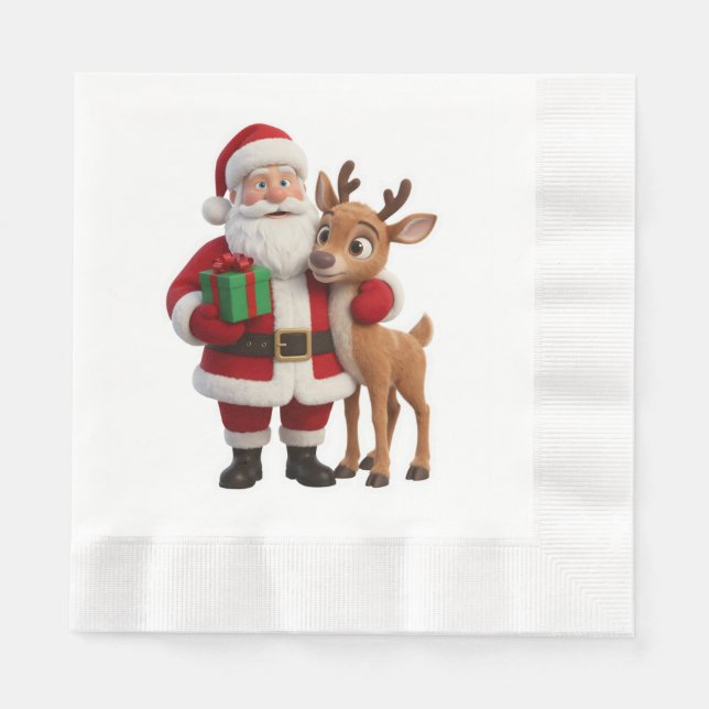 Guardanapo De Papel Santa Claus and Rudolph Cartoon (Frente)
