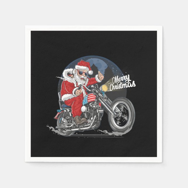 Guardanapo De Papel Santa Claus Biker US Flag Motorcycle Christmas Gif (Frente)