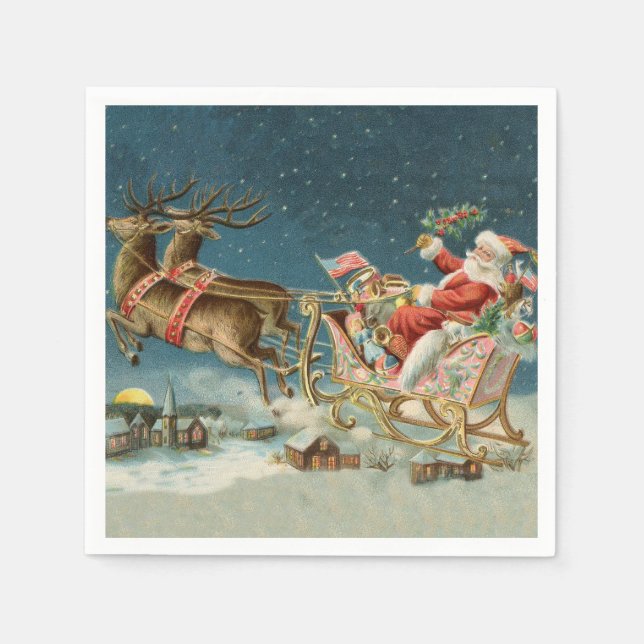 Guardanapo De Papel Santa Claus Christmas Antique Sleigh Reindeer (Frente)