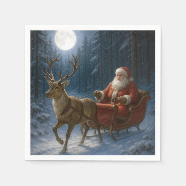 Guardanapo De Papel Santa Claus Driving a Sleigh In Moonlight (Frente)