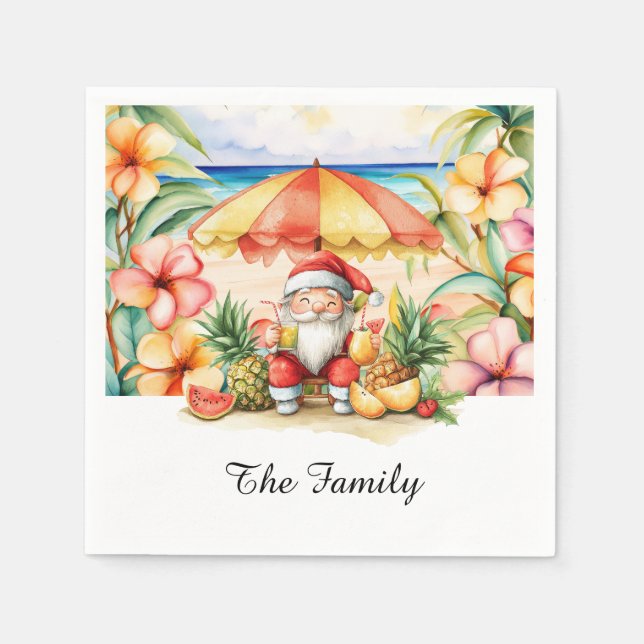 Guardanapo De Papel SANTA CLAUS na praia do Havaí no Natal (Frente)