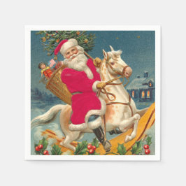 Guardanapo De Papel Santa Claus on a wooden horse