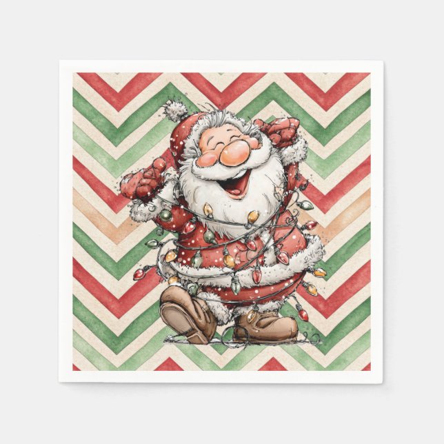 Guardanapo De Papel Santa Claus Tangled In Christmas Lights (Frente)