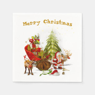 Guardanapo De Papel Santa Clause com seu Sleigh e Reindeers