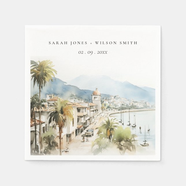 Guardanapo De Papel Santa Marta Colombia Watercolor Landscape Wedding (Frente)