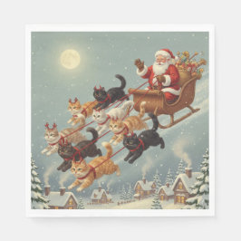 Guardanapo De Papel Santa Sleigh with Flying Cats Napkins