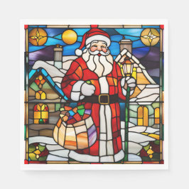 Guardanapo De Papel Santa Stained Glass Christmas Napkin