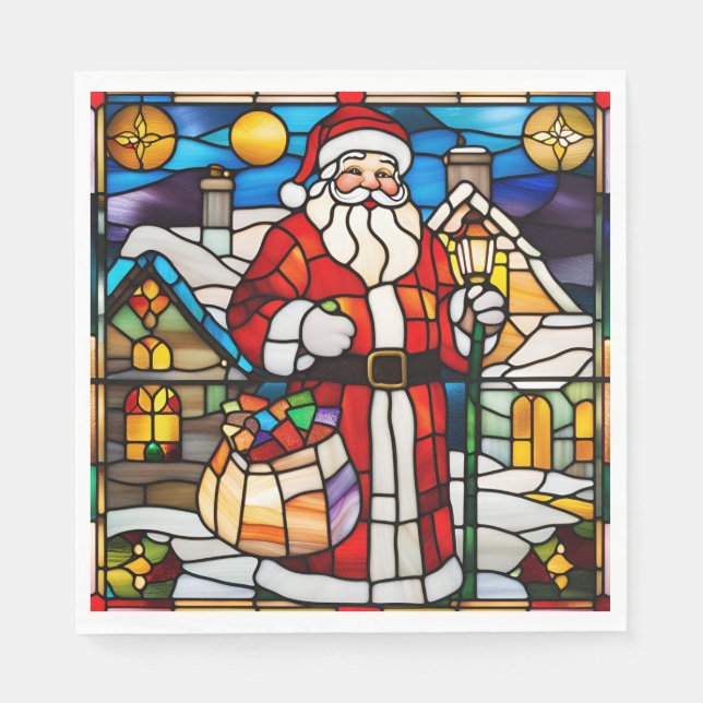 Guardanapo De Papel Santa Stained Glass Christmas Napkin (Frente)