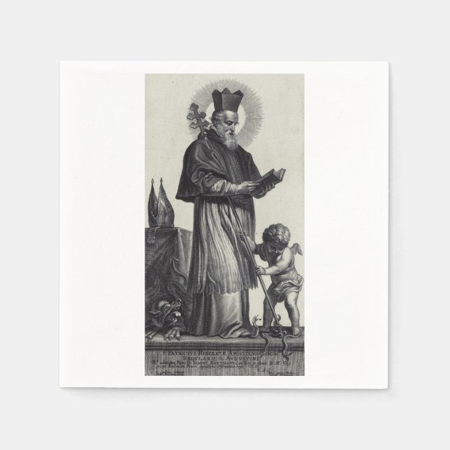 Guardanapo De Papel Santo Patrício Apóstolo da Irlanda Arte Monocromát (Frente)