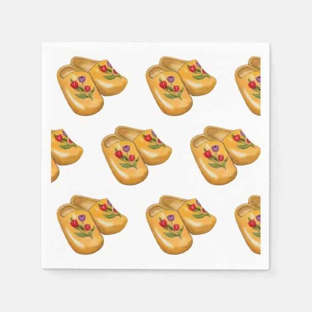 Guardanapo De Papel Sapatos de madeira holandeses com Tulips, Klompen, (Frente)