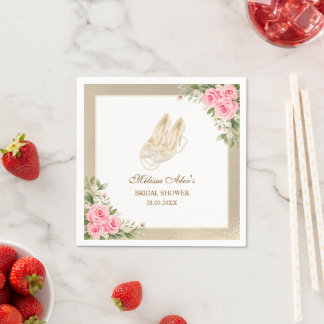 Guardanapo De Papel Sapatos de Salto Alto Pérolas Marfim Rosas Rosa Fe