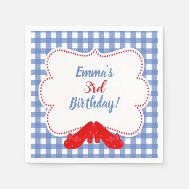 Guardanapo De Papel Sapatos Vermelhos Xadrez Azul e Branco OZ Festa (Frente)