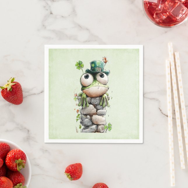 Guardanapo De Papel Sapo com Chapéu Verde e Trevo Fofo (Insitu)