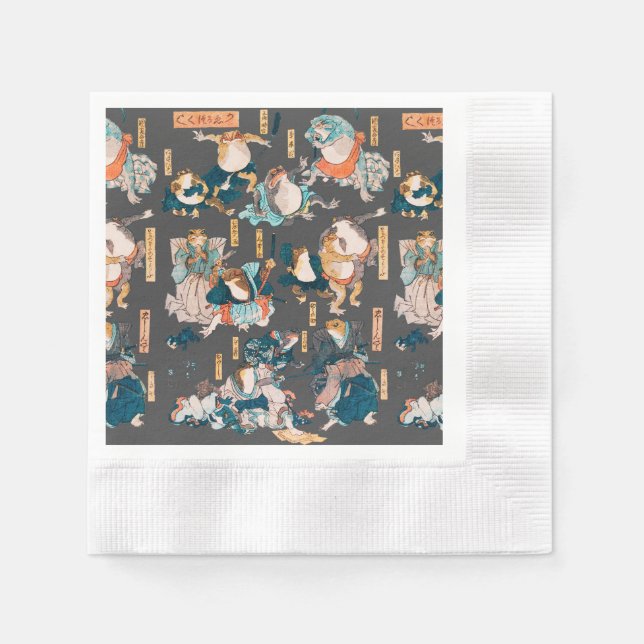 Guardanapo De Papel Sapo japonês ukiyo-e Froggies (Frente)