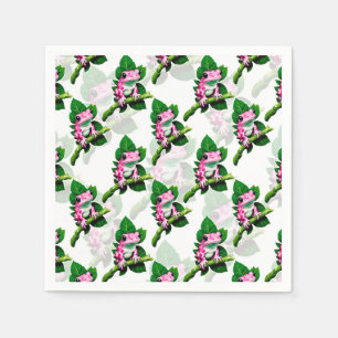 Guardanapo De Papel Sapo Rosa No Padrão De Folha Verde Design