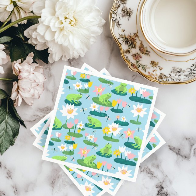 Guardanapo De Papel Sapos e Lily Pads Crianças de Aniversário de CHÁ D (Frogs and Lily Pads Cute BABY SHOWER Birthday Kids Napkins
)