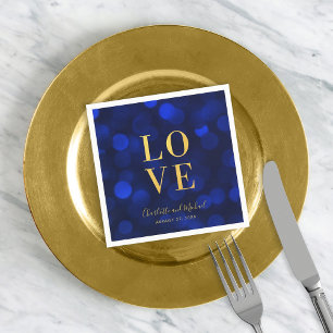 Guardanapo De Papel Sapphire Blue Bokee Lights Faux Dourado Love