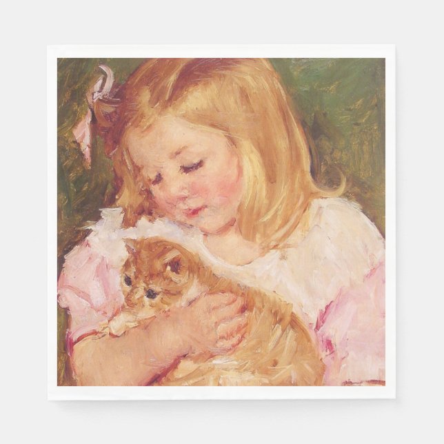 Guardanapo De Papel Sara Holding um Gato (por Mary Cassatt) (Frente)