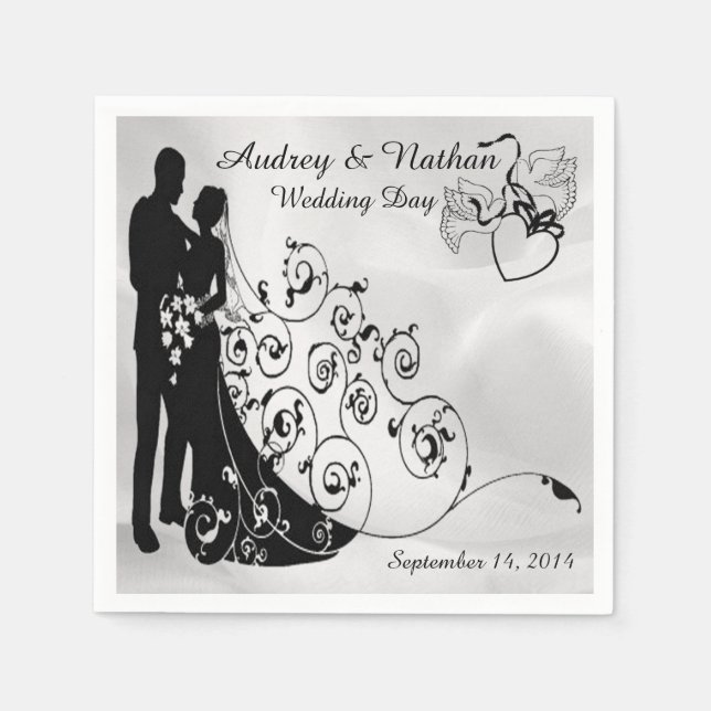 Guardanapo De Papel Satin Wedding Silhouettes Personalizado Napkins (Frente)