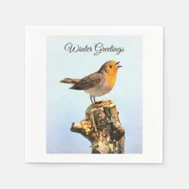 Guardanapo De Papel Saudações de Inverno. Robin cantando