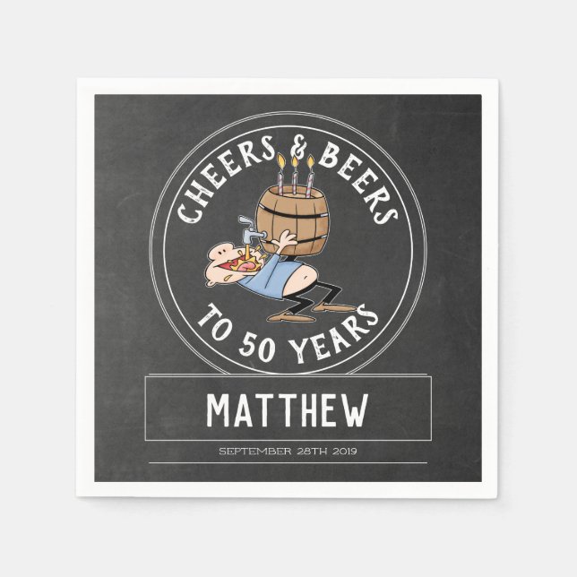 Guardanapo De Papel Saúde E Cervejas 50º Aniversário Preto e Branco (Frente)
