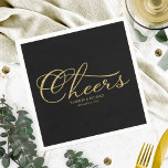 Guardanapo De Papel Saúde - Folha Dourada Elegante E Casamento Negro<br><div class="desc">Saúde - Casamento Elegante de Black and White Script Napkin</div>