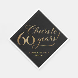 Guardanapo De Papel Saúde para 60 Aniversário Glitter Black e Dourado