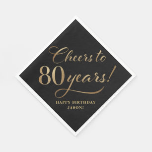 Guardanapo De Papel Saúde para 80 Aniversário Glitter Black e Dourado
