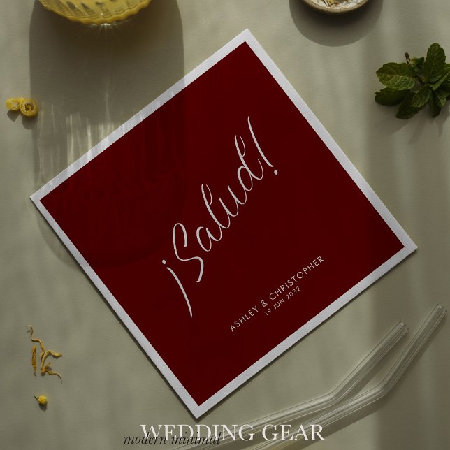 Guardanapo De Papel ¡Saúde! Vermelho Carmesim Minimal Qualquer Ocasião (Criador carregado)