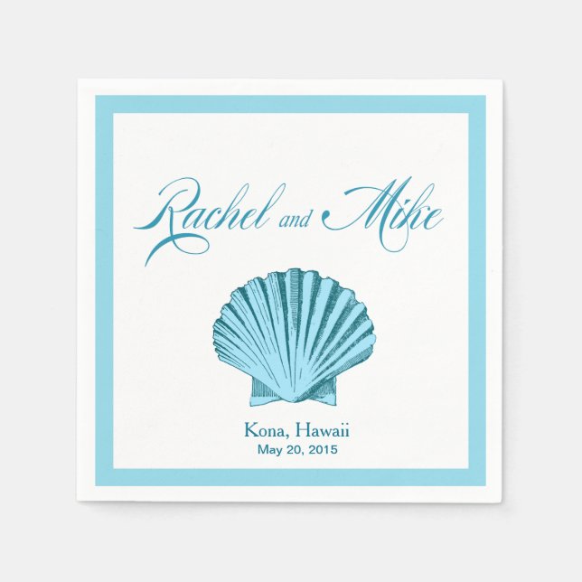 Guardanapo De Papel Scallop Seashell Beach Wedding | azul de menta (Frente)