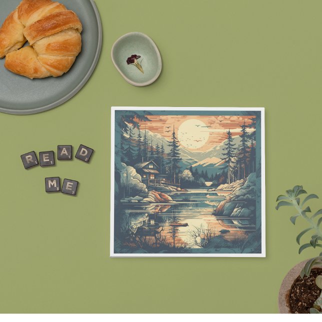 Guardanapo De Papel Scandinávia Retro Art Mountain Home (Criador carregado)