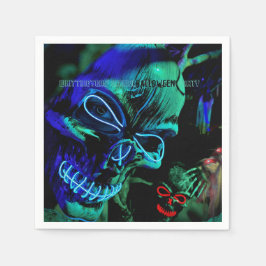 Guardanapo De Papel Scary Neon Teal Skulls Halloween