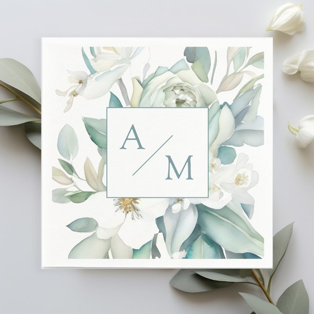 Guardanapo De Papel Schlicht elegante Greenery Monogramm (Criador carregado)