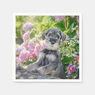 Guardanapo De Papel Schnauzer Puppy Padrão em Jardim de Flor -