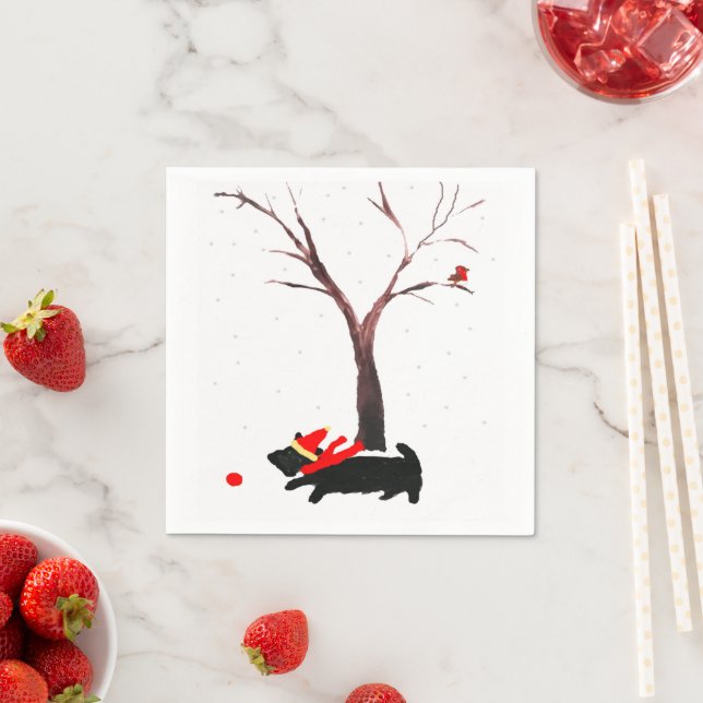 Guardanapo De Papel Scottie Dog e Robin Christmas Art (Insitu)