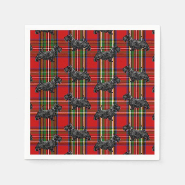 Guardanapo De Papel Scottie Dog em Red Scottish Tartan (Frente)