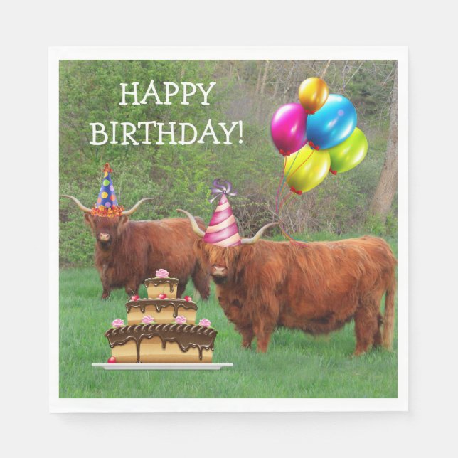 Guardanapo De Papel Scottish Highland Steer Birthday Paper Napkin (Frente)