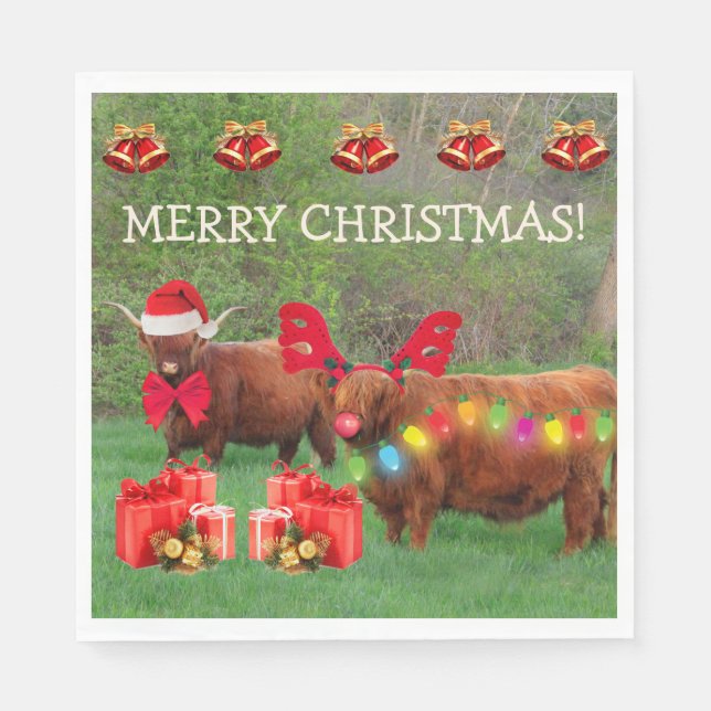 Guardanapo De Papel Scottish Highland Steer Funny Christmas Napkins (Frente)