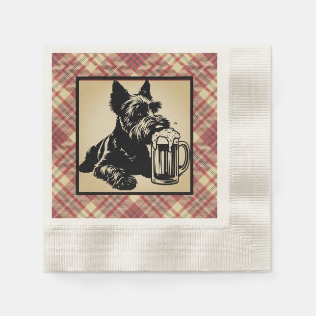 Guardanapo De Papel Scottish Terrier Tartan Plaid Earthtones (Frente)