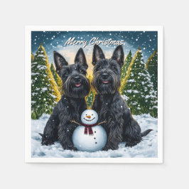 Guardanapo De Papel Scottish Terriers and Snowman Christmas