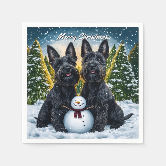 Guardanapo De Papel Scottish Terriers and Snowman Christmas (Frente)